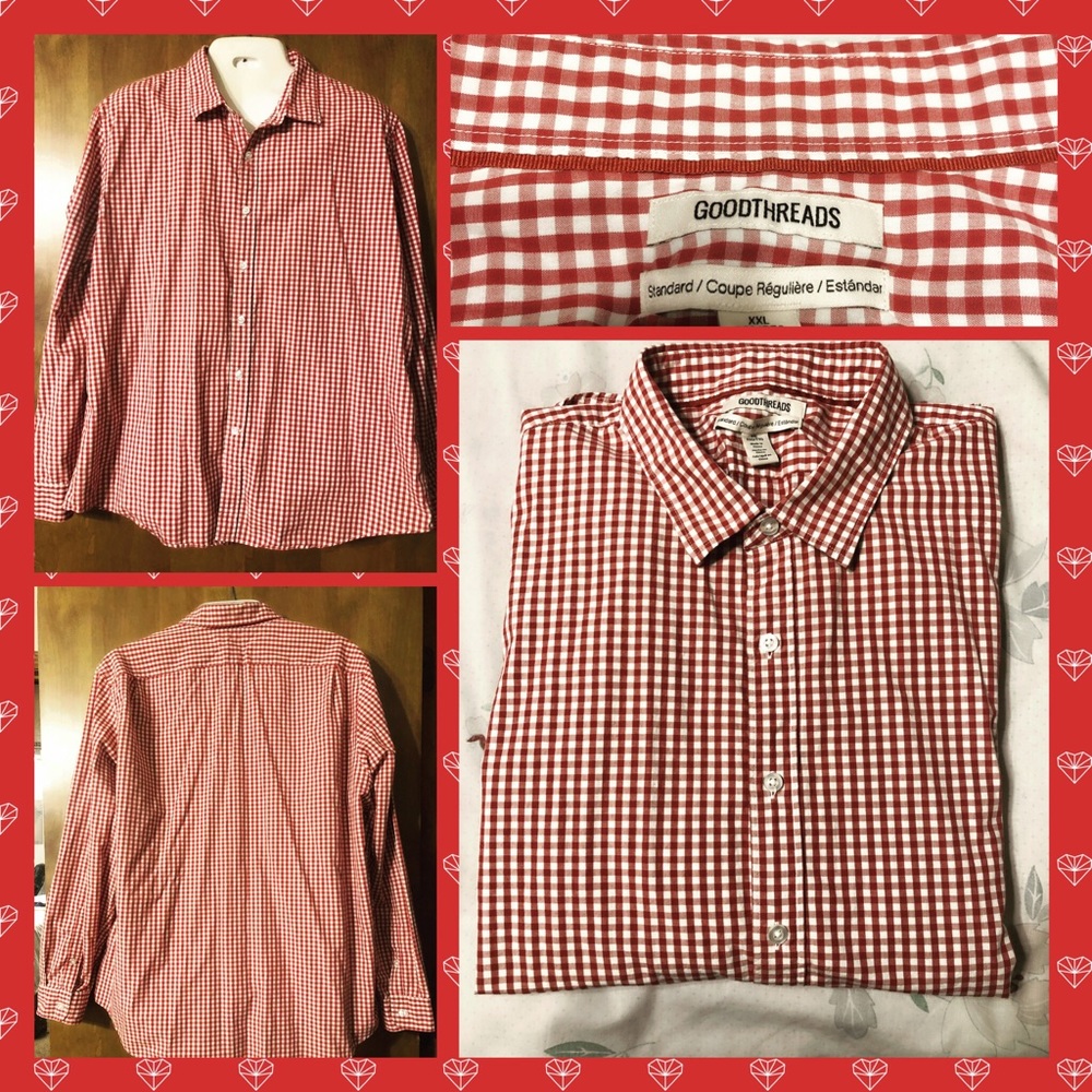 ♦️Men’s Red & White Plaid Button-up Shirt♦️